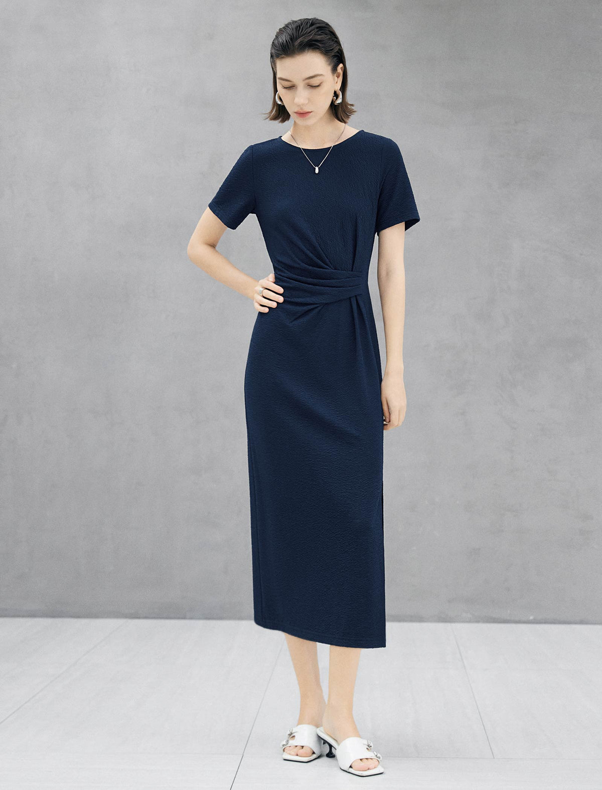 Knot-Waist Textured Maxi Dress