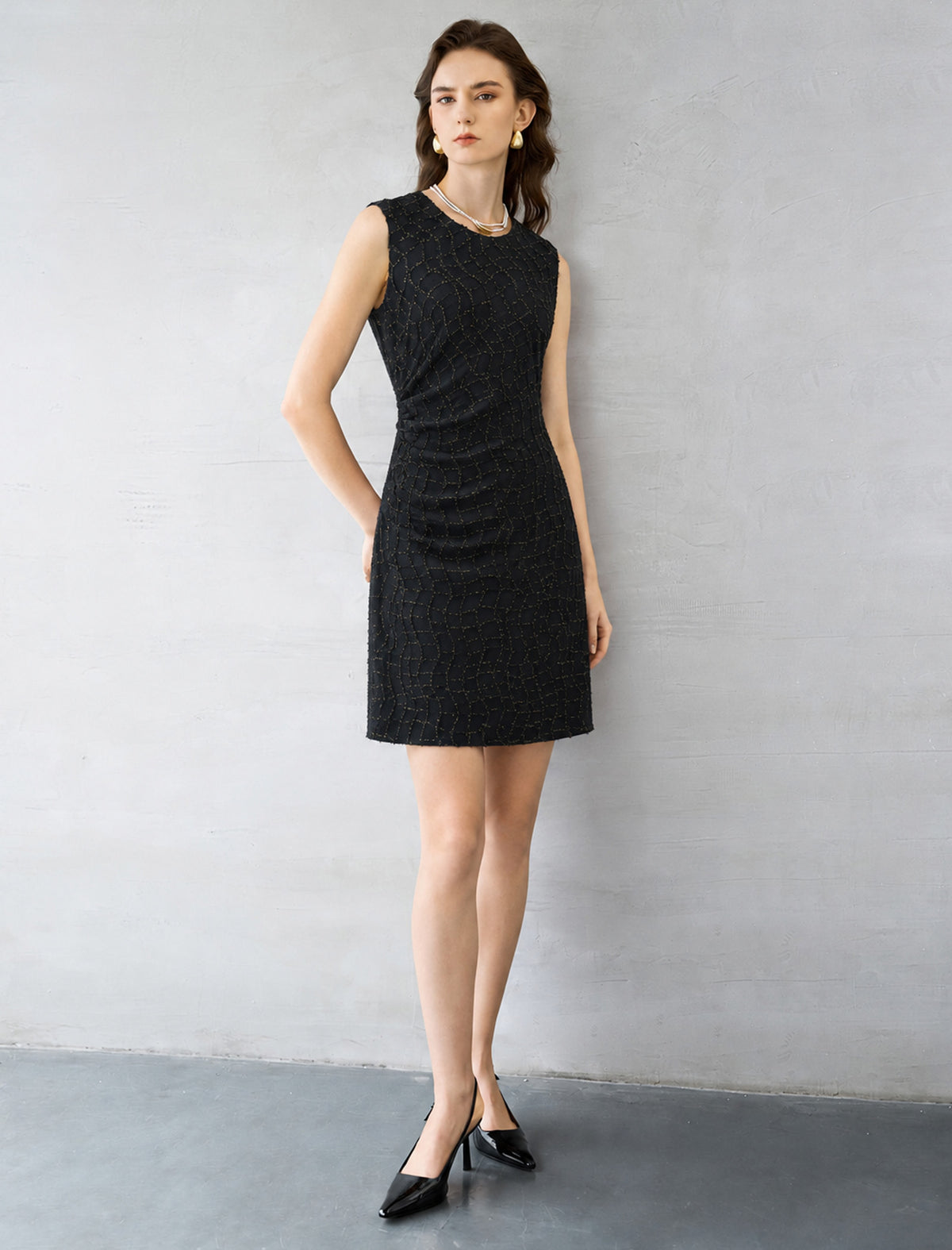 Shimmering Black Defined Waist Slip Mini Gown