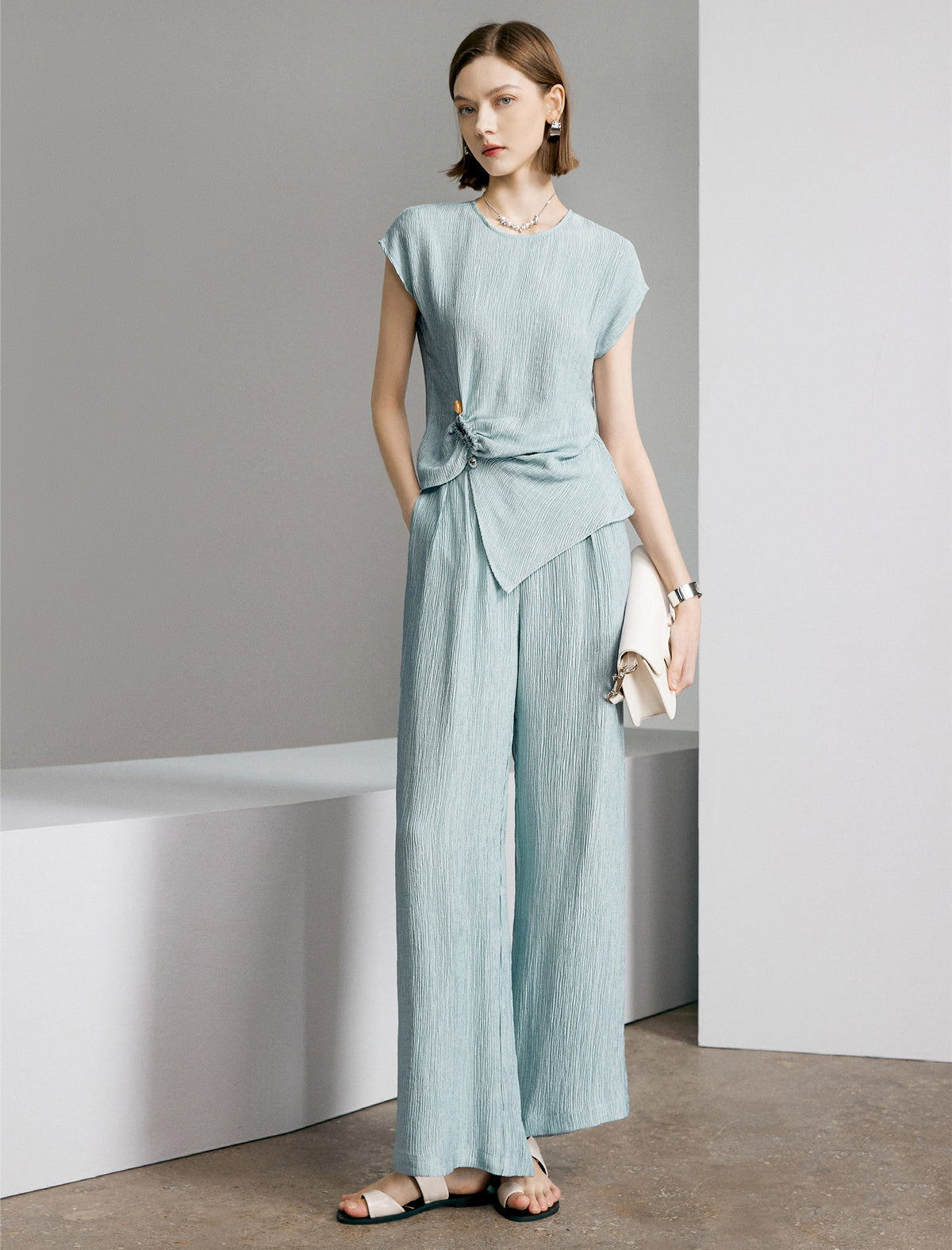 Crinkle Satin‑Feel Wide‑Leg Air Pants