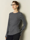 Stripe Long-Sleeve Side-Ruched Top