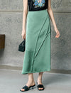 Sage Green Embossed Satin Wrap Midi Skirt