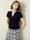 Tailored Open-Collar Knit Top