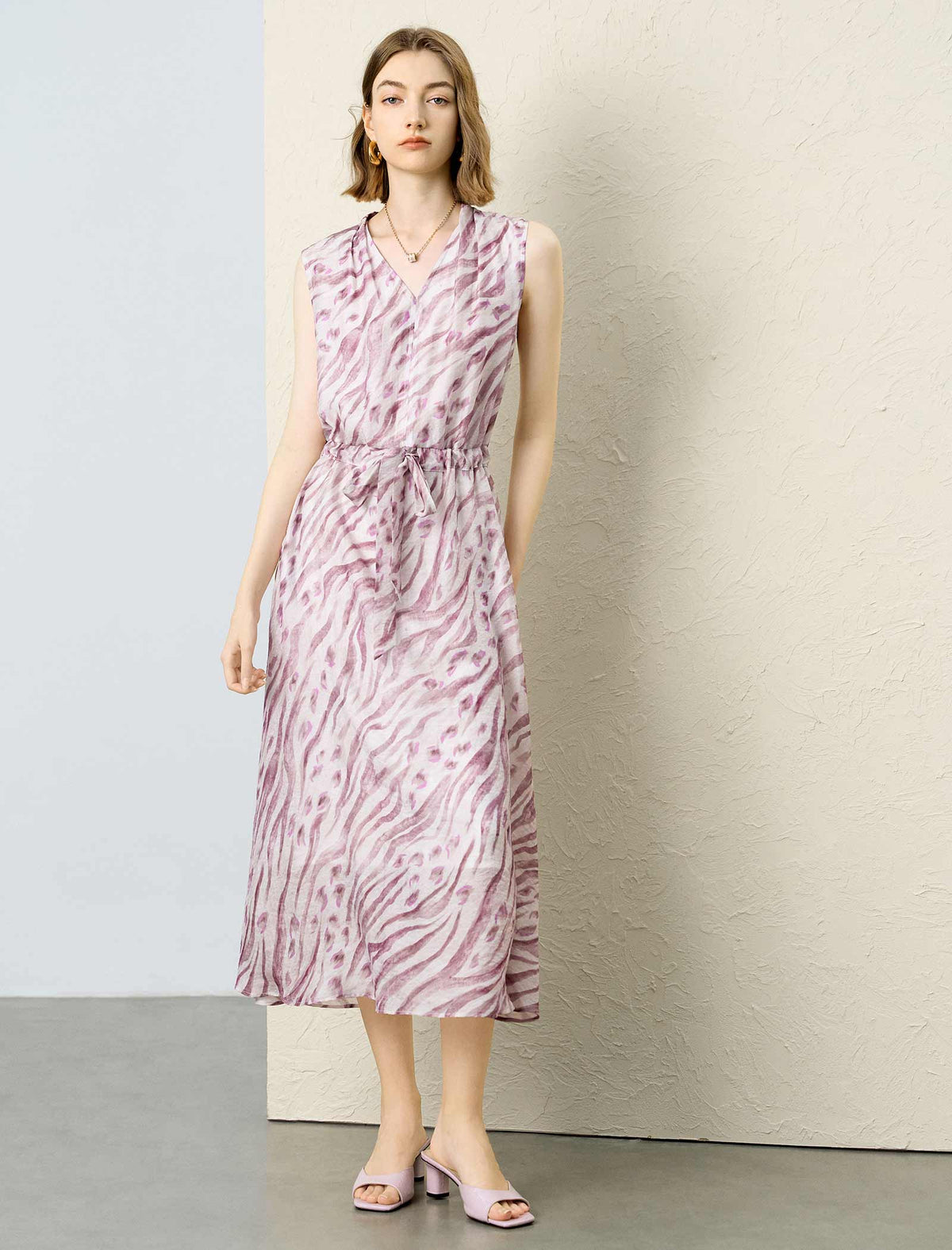 Mauve Zebra Print Sleeveless Midi Dress