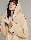 Wool-Blend Contrast Stitching Hooded Coat