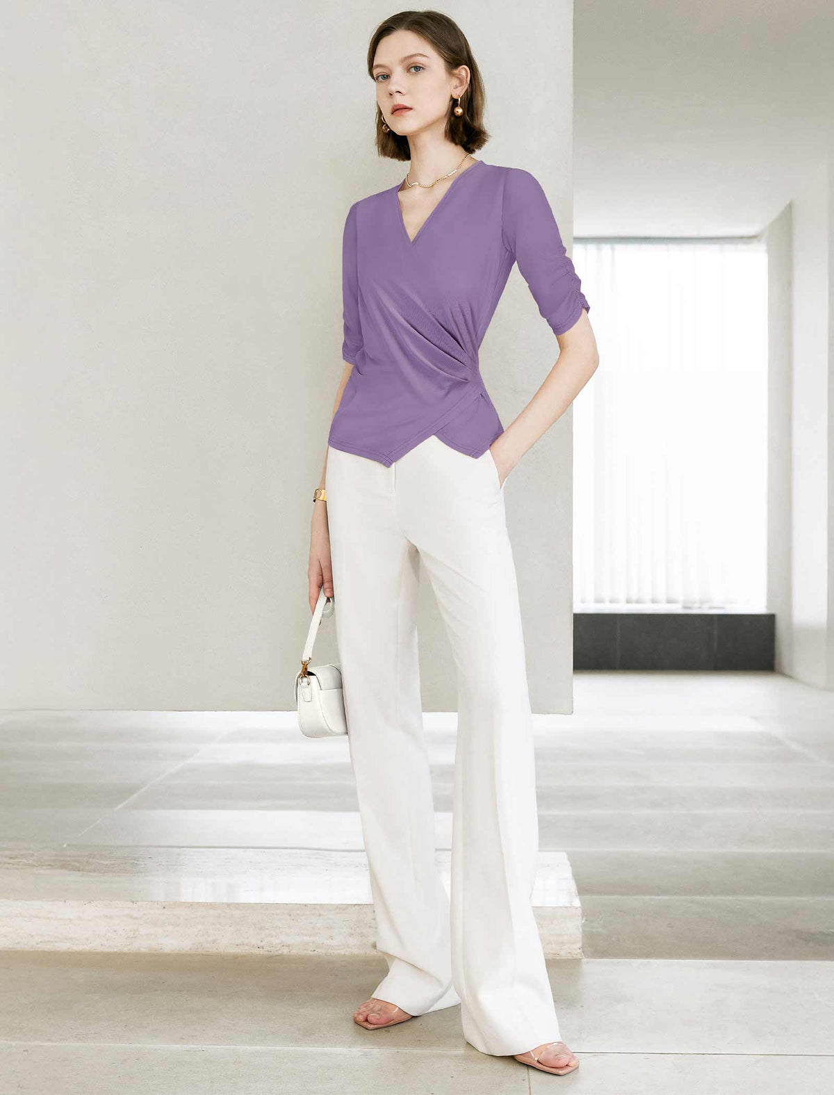 V-Neck Wrap Ribbed Top