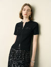 Embellished Zip Front Knit Top