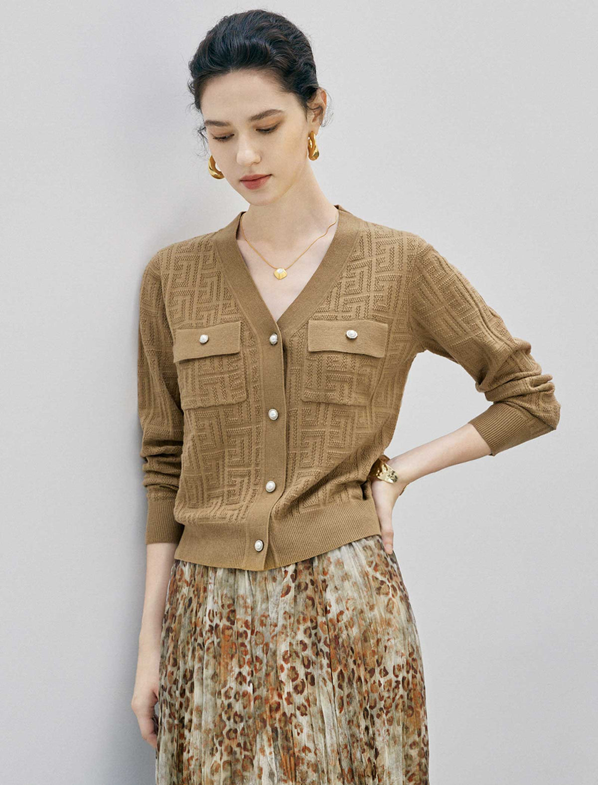 Retro Jacquard V-Neck Knit Cardigan