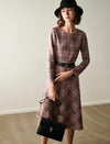 Plaid Crewneck Belted Midi Dress