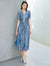Abstract Print V-Neck Puff Sleeve Midi Dress