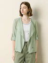Light Sage Roll Tab Sleeve Open Front Moto Jacket