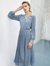 Mist Blue Embossed Leopard Shadow Pleated Dress