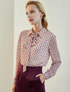 Geometric Tie-Neck Blouse