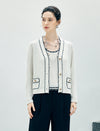 Contrast-Trim Button-Front Cardigan