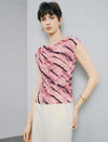 Pink Abstract Print Ruched Waist Top