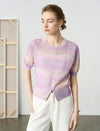 Gradient Hollow-Knit Short-Sleeve Knit Blouse