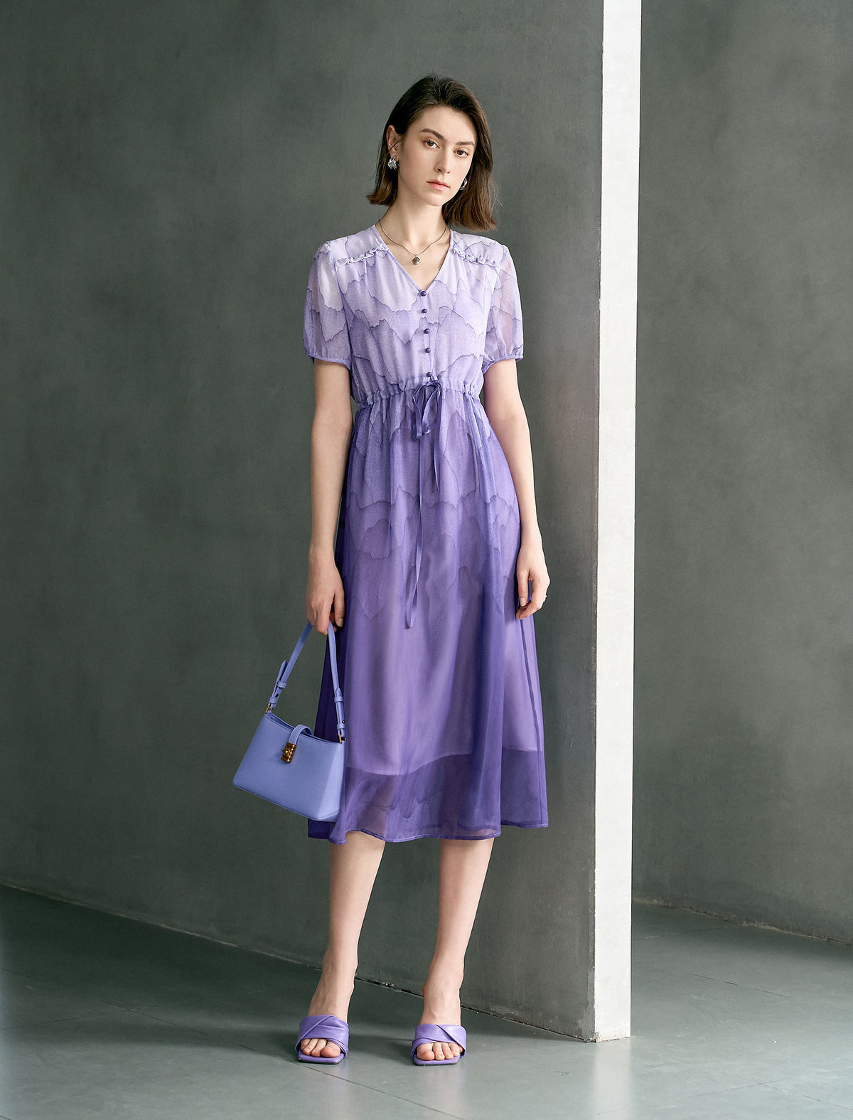 Purple Ombre Chiffon Midi Dress