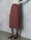 Straight Midi Skirt with Button Detail