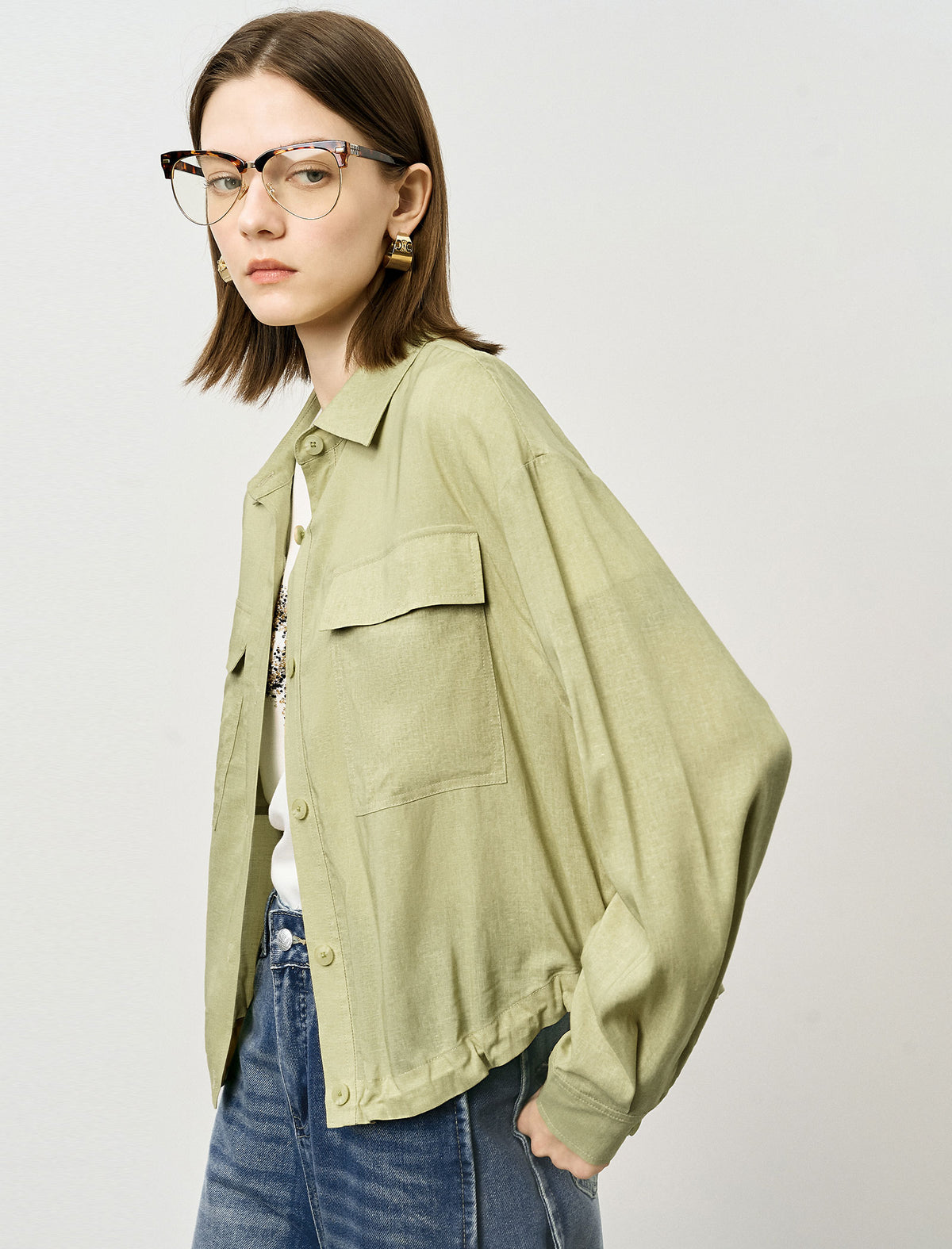 Yellow Loose Long-Sleeve Utility Shirt