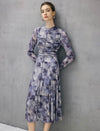 Watercolor Print Long Sleeve Fitted Dress