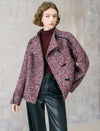 Wool-Blend Toggle Button Faux Leather Accents Jacket