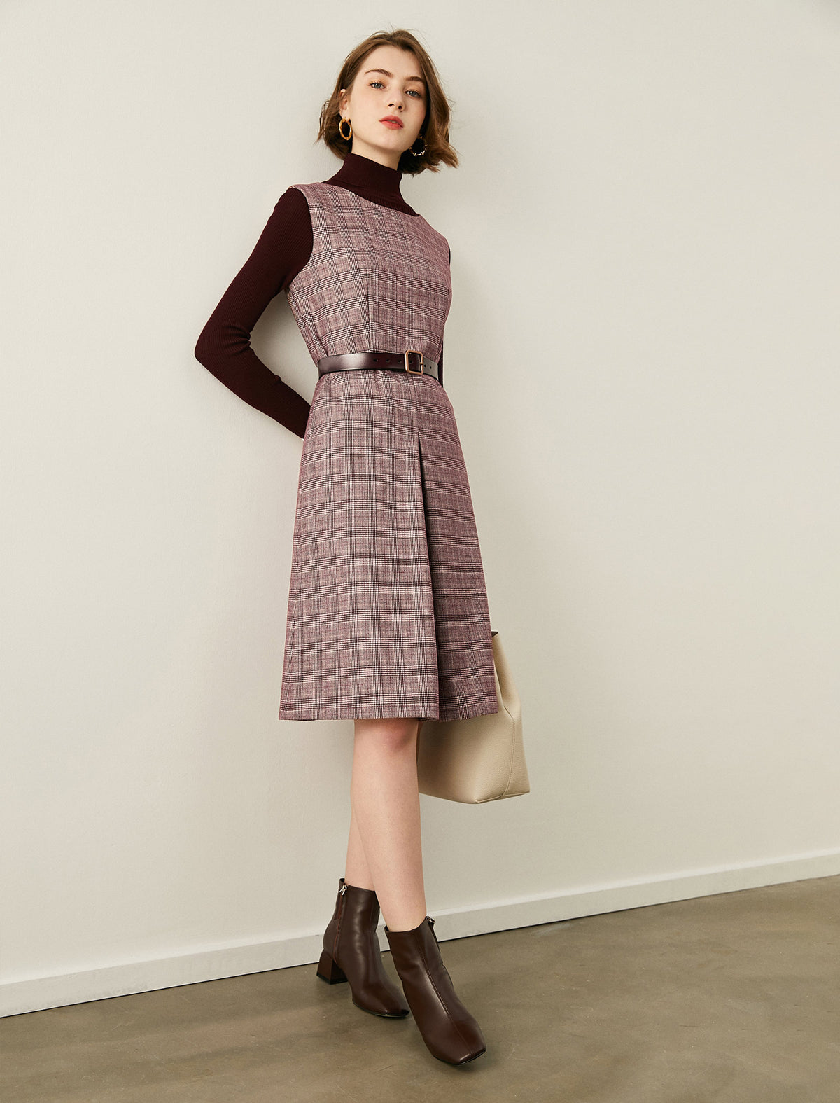 Plaid Crewneck Sleeveless Dress