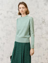 Wool Blend Eyelet Scalloped Stand-Collar Knit Top