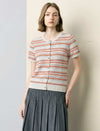Striped Short-Sleeve Knit Cardigan
