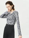 Floral Print Long-Sleeve Cowl-Neck Ruched Top