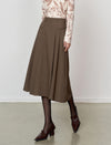 Brown Pleated A-Line Midi Skirt
