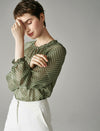 Chiffon Polka Dot Lantern Sleeve Blouse