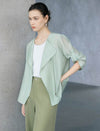 Light Sage Roll Tab Sleeve Open Front Moto Jacket
