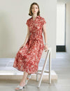 Rust Red Tie-Dye Floral Print Button-Down Midi Shirt Dress