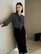 100% Mulberry Silk Bow Tie Neck Print Blouse