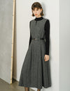 Wool Plaid Round Neck Sleeveless Vintage Midi Dress