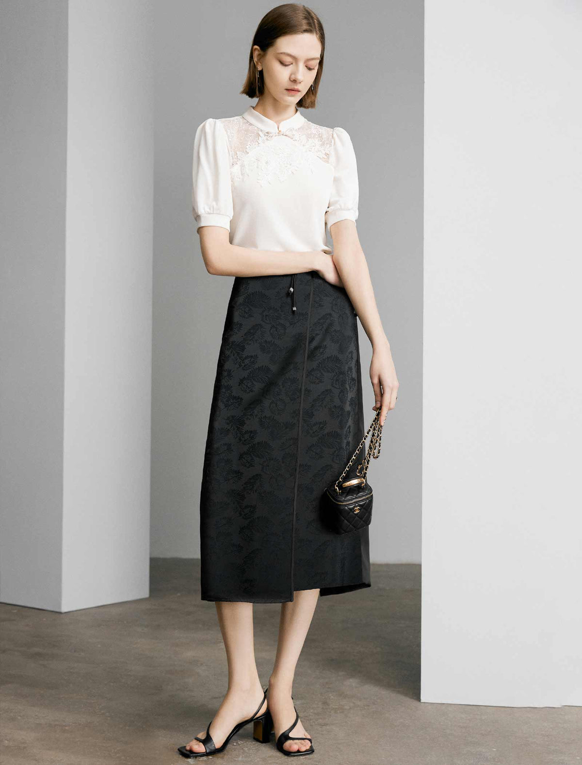 Black Textured Jacquard Skirt