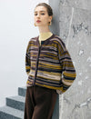 Wool Blend Striped Drop-Shoulder Button Cardigan