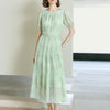 Floral Embroidered Puff Sleeve Midi Dress - Light Green