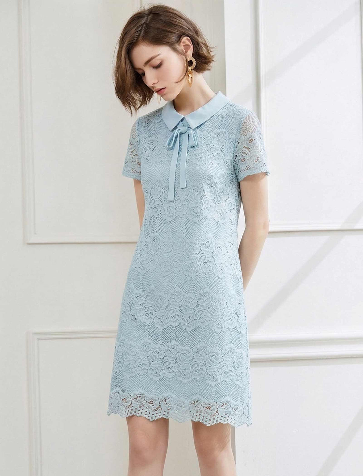 Lace Peter Pan Collar Cropped A-Line Dress
