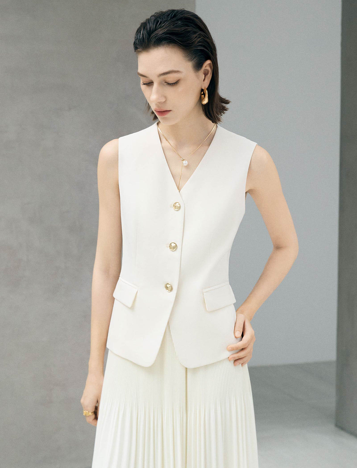 Tailored Gold Button Vest Waistcoat