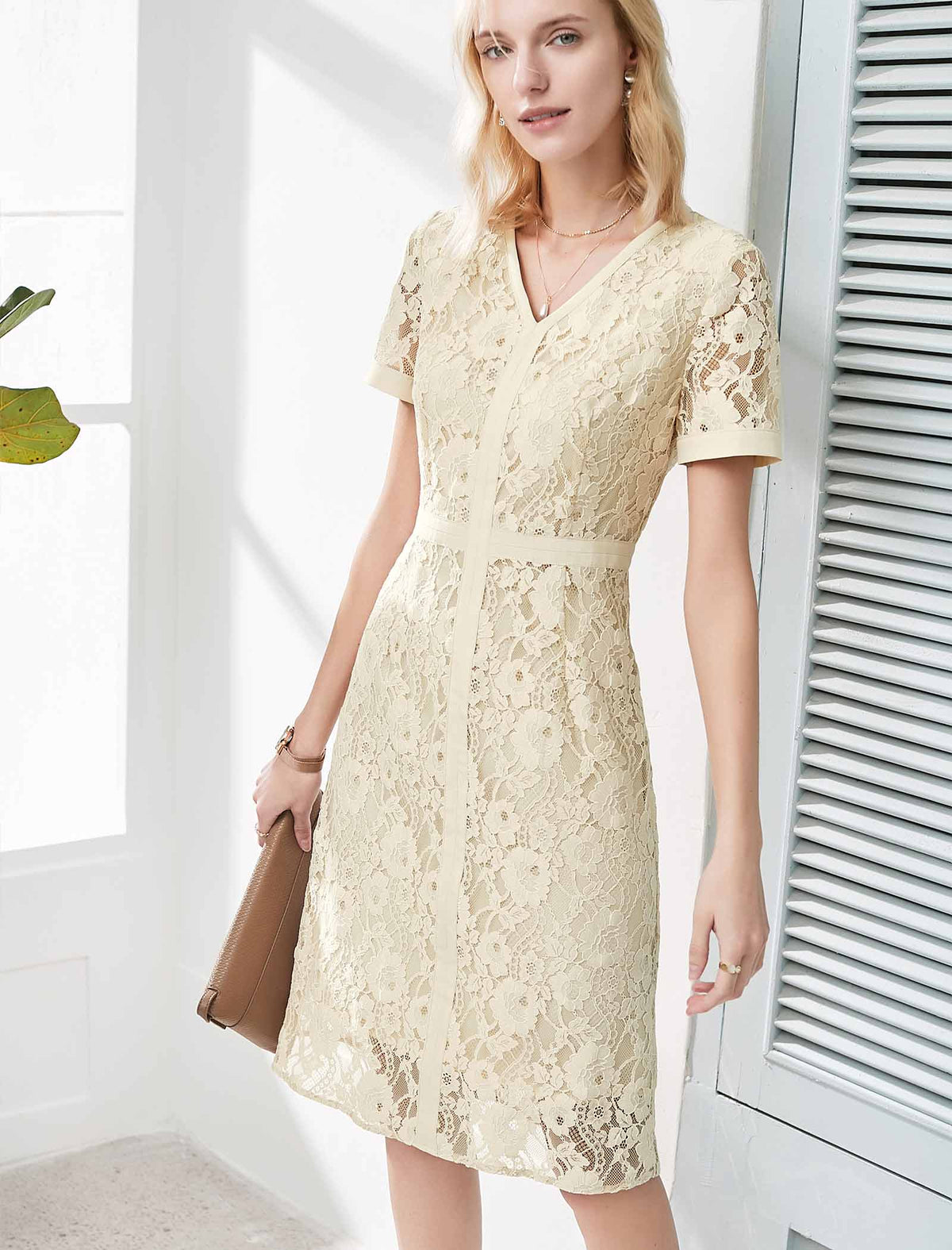 V-Neck Lace Sheath Dress