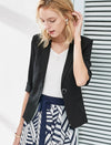 Black Three-Quarter Sleeve Single Button Blazer
