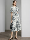 Watercolor Floral Puff Sleeve Midi Dress