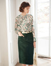 Floral Gathered Detail Mock-Neck Blouse