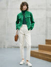 Wool Blend Button-Front Cropped Jacket