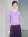 Floral Embroidered Crew Neck Knit Cardigan