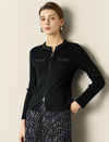 Beaded Zip‑Up Knit Cardigan