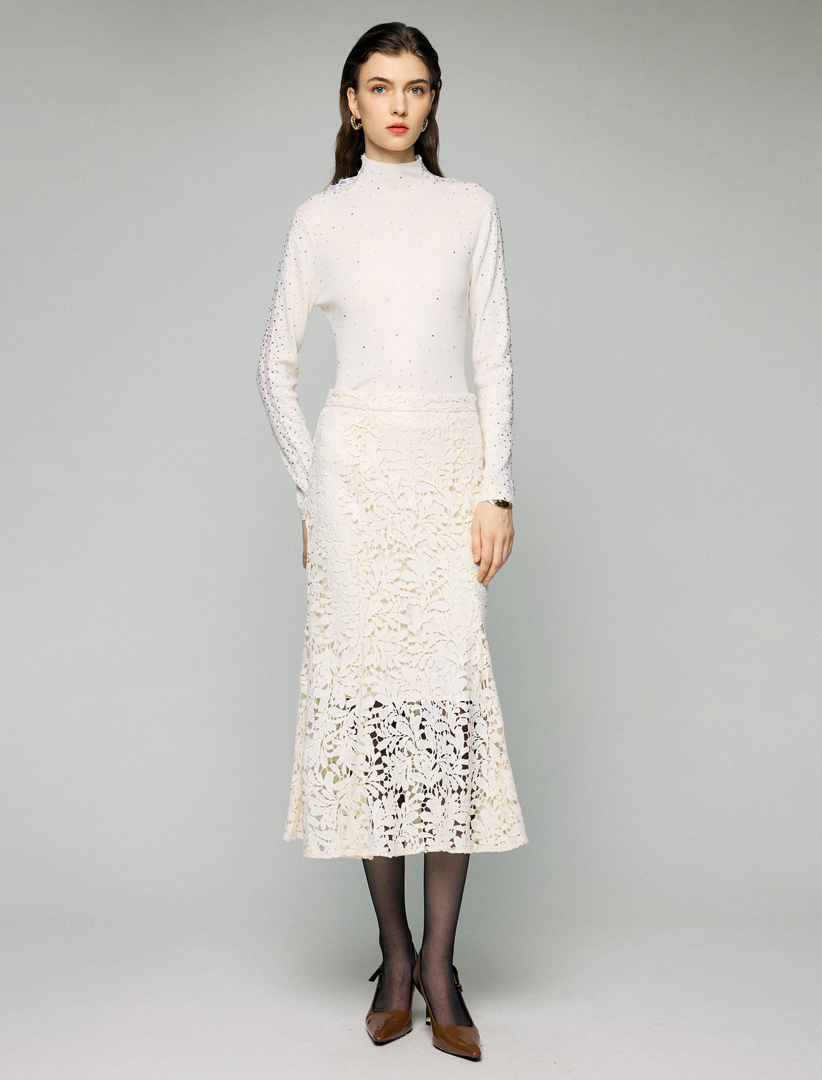 Lace High-Waist Mermaid Midi Skirt