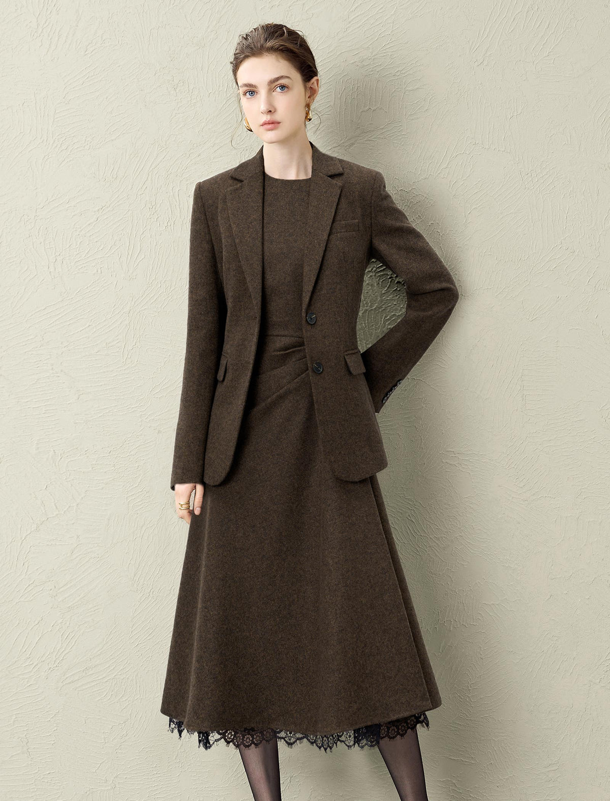 Brown Wool-Blend Blazer