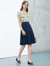 Navy Blue Pleated A-Line Midi Skirt