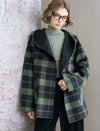 Plaid Wool-Blend Hooded Coat